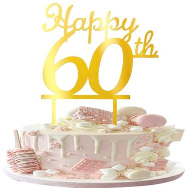 Imagem de Rsstarxi Pacote com 3 Topper de bolo de feliz aniversário de 60 anos dourado espelhado palheta de bolo para torcer até 60 fabulosos artigos de decoração de bolo de festa de aniversário de 60 anos