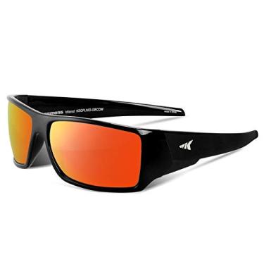 Imagem de Óculos de sol esportivos polarizados KastKing Iditarod para homens e mulheres, ideal para dirigir, pescar, ciclismo e corrida, proteção UV, Frame: Gloss Black / Lens: Copper Base Orange Mirror, Medium