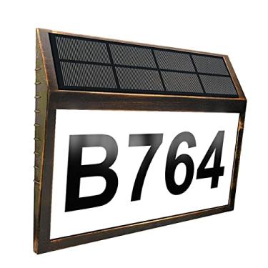 Imagem de Números de casa, placas de LED alimentadas por energia solar, luzes digitais luminosas para casa e quintal, 3 conjuntos de números e 26 letras (Bronze) (luz fria) (21,7 cm x 16,3 cm)