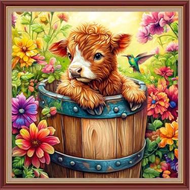 Imagem de Dooxvey Kits de ponto cruz para adultos iniciantes, gama completa de kits de ponto cruz estampados kits de bordado para iniciantes, padrões de ponto cruz de 11 quilates - panturrilha de flor colorida