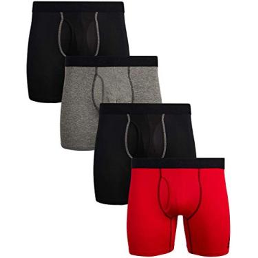 Imagem de Cueca boxer masculina Reebok Performance com braguilha funcional (pacote com 4), Red/Black/Black/Grey, Small
