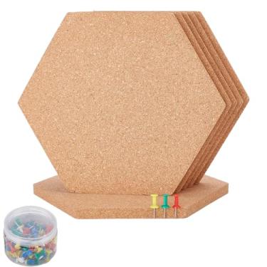 Imagem de arricraft 6 peças de azulejos hexagonais autoadesivos, quadros de cortiça com 80 pinos de plástico para parede, escritório, casa, cozinha, 20 x 17,4 x 1,1 cm (7,9 x 6,9 x 0,4 polegadas)
