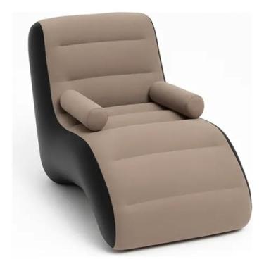 Imagem de Espreguiçadeira Inflável Anatômica com Bomba PVC Flocado 75x78x80cm Cinza e Azul Portátil para Praia Piscina Camping ou Uso Interno