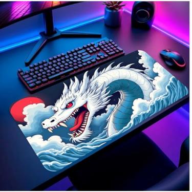 Imagem de Mouse Pad Gamer Premium Dragão Branco e Ondas 120X40