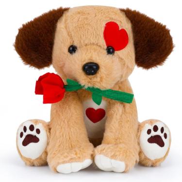 Imagem de Peluche de pelúcia para cães com rosa, presente de 23 cm para o Dia dos Namorados