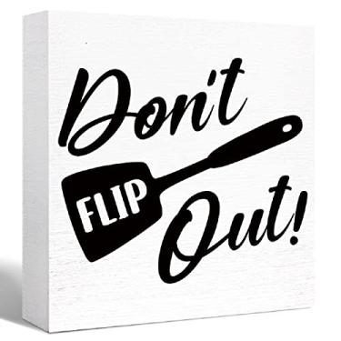 Imagem de Sinais de caixa de madeira de cozinha, não vire placas de bloco de madeira de cozinha com frases para decoração de mesa de cozinha, placa de cozinha engraçada para balcão de prateleira