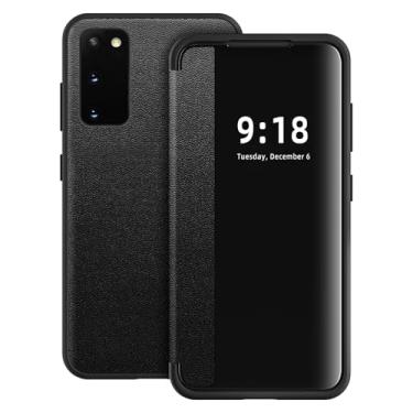 Imagem de Capa flip para Samsung Galaxy S20 S View, fosco translúcido transparente visualização fólio 360 graus capa protetora para celular para Samsung S20, capa flip de luxo para Samsung S20 (preto)