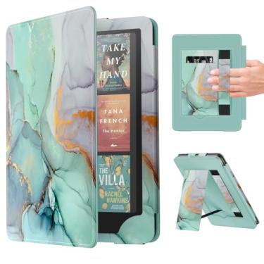 Imagem de Famavala Capa fólio compatível com 7 polegadas (12ª geração, versão 2024) com despertar/hibernar automaticamente, alça de mão, não serve para Kobo Libra Tab (mármore verde)