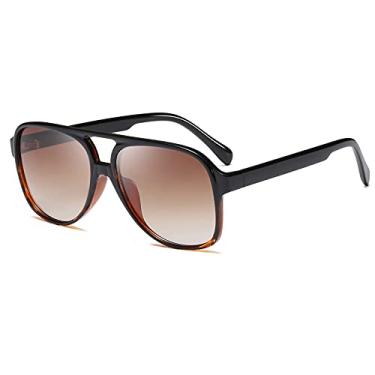 Imagem de Dollger Óculos de sol estilo aviador retrô para mulheres, homens, clássico, vintage, armação quadrada, óculos de sol anos 70, A7: top preto e inferior leopardo dégradé marrom, Large