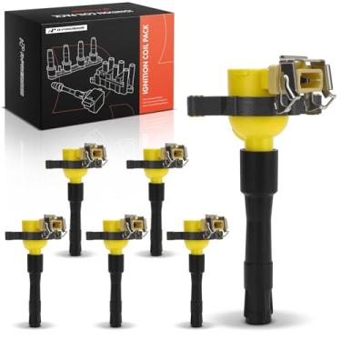 Imagem de A-Premium Pacote de bobina de ignição de motor amarelo compatível com BMW 320i, 323Ci, 323i, 323is, 328Ci, 328i, 328is, 330i, X5, 528i, 530i, M3, Z3, & Land Rover Freelander e Rolls-Royce Park Ward