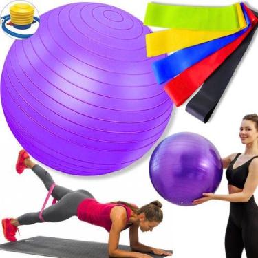 Imagem de Bola Suíça Pilates Fisio 65cm + 5 Elásticos Treino Mini Band - Prime B