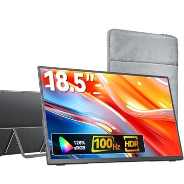 Imagem de kksmart Monitor portátil de 47.0 cm 1080p FHD 128% sRGB 100Hz, monitor de viagem para laptop, MacBook, Surface PC, Xbox PS5, HDMI Dual USB-C VESA, alto-falante embutido, com suporte
