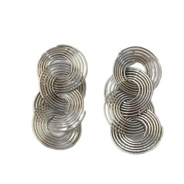 Imagem de Kokoma Brincos femininos geométricos com várias argolas, minimalistas, prata esterlina, design de círculo vazado, joia de orelha, Small, Ferro, Sem pedra preciosa