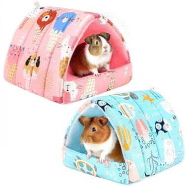 Imagem de UPINS Pacote com 2 esconderijos de porquinho da índia, cama de porquinho-da-índia, lavável, acessórios para gaiola de animais pequenos para camundongos, chinchilas, hamsters, ouriços, furões, dragões