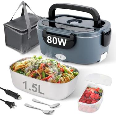 Imagem de NestDin Lancheira elétrica, lancheira aquecida de 80 W para adultos, aquecedor de alimentos portátil de 1,5 L para carro/caminhão/trabalho/viagem, Lonchera Eléctrica Portátil 12/24/110V