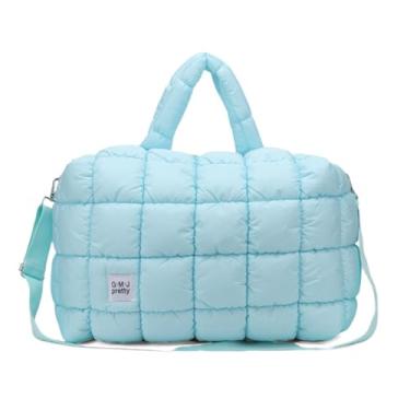 Imagem de Bolsa de mão acolchoada para mulheres, bolsa tiracolo de ombro, grande, bolsa de fim de semana, academia, viagem, Azul claro, Casual