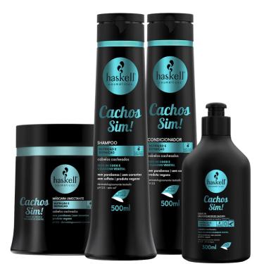 Imagem de Kit Haskell Cachos Sim! Shampoo, Condicionador, Máscara e 500ml/g + Leave-in 300ml