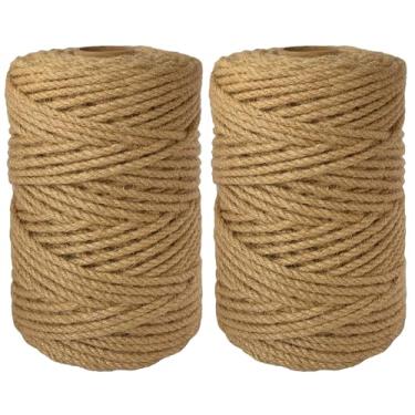 Imagem de ILIKEEC Pacote com 2 cordas de corda de juta natural, 5 mm x 199,9 m, resistente e ecológico - para artesanato, jardinagem, poste arranhador de gatos, agrupamento e suspensão, 328 pés/rolo