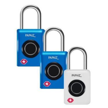 Imagem de Kit 3 Cadeados TSA Digital 35B 2x Azul e Branco com Biometria e Senha Numérica – Leitura Rápida e Alta Segurança para Viagens