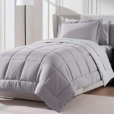 Imagem de Nestl Conjunto de edredom solteiro GG de 7 peças – Cama reversível lavanda cinza em uma bolsa – Conjunto completo de cama solteiro GG com lençóis, travesseiros alternativos, fronhas e fronhas