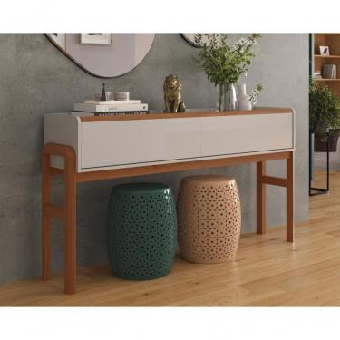 Imagem de Aparador Lion Suporte Para Decoração C/ 2 Gavetas Porta Itens Off White/ Freijó