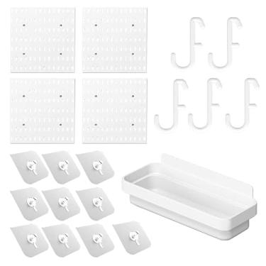 Imagem de Pacote com 4 kits organizadores de parede combinados, 7 acessórios para pendurar modulares, kits de painel de quadro de suporte de parede, organizador de quadro de pinos para escritório em casa, 28 x
