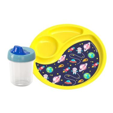 Imagem de Kit Prato Infantil Copo Com Bico Transição Alimentação Bebe Criança Unicórnio Astronauta (Astronauta)