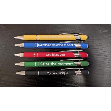 Imagem de Conjunto de canetas inspiradoras Stylus com mensagens motivacionais, 14 cm, multicoloridas, pacote com 5