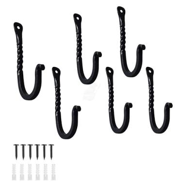 Imagem de INDIAN CRAFTS WAY Ganchos em J de metal feitos à mão, pacote com 6 - Ganchos decorativos vintage para pendurar casacos, sacos e potes na despensa | Ferro fundido, 11 cm A x 3,5 cm C