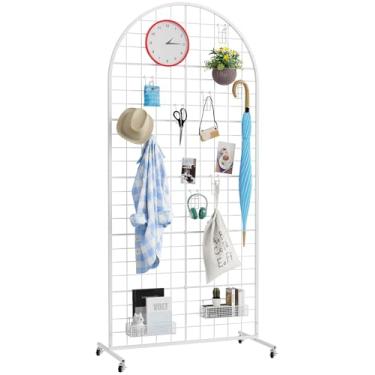 Imagem de Asee'm Suporte de exibição de painéis de parede quadriculado 2,6' x 5,8' FT branco móvel grade de parede rack de parede painel de suporte de parede destacável de piso pesado com base em T para rack de