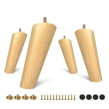 Imagem de FoDau770 Pernas de móveis de madeira de borracha 18 cm, pés de madeira afunilados inclinados conjunto de 4 pés de móveis UNC de meados do século, peças de reposição para armário, sofá, cômoda, cadeira