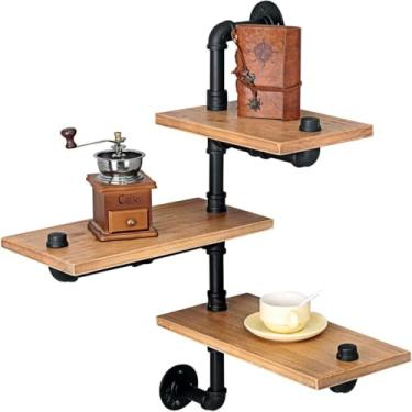 Imagem de Prateleira De Canto Montagem Na Parede De 3 Prateleiras De Canto Rústica Prateleira Flutuante De Madeira Forma De Gato Suporte De Canto De Metal Para Quarto Sala De Estar Banheiro Cozinha E