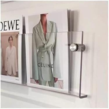 Imagem de ROYALITA Pacote com 2 porta-revistas de acrílico, porta-discos de 43 cm, estante pendurada na moda, suporte de literatura para sala de espera, sala de estar, escritório, transparente, 43 cm