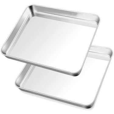 Imagem de Herogo Conjunto de assadeiras antiaderentes de aço inoxidável, 25 × 20 x 2,5 cm, conjunto de assadeiras retangulares para forno, 2 unidades de utensílios de cozinha multiuso, não tóxicos, resistentes