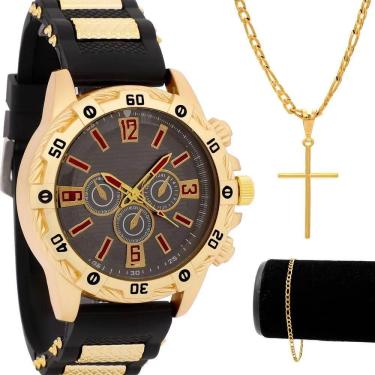 Imagem de Relógio Masculino Banhado A Ouro  Barato + Pulseira