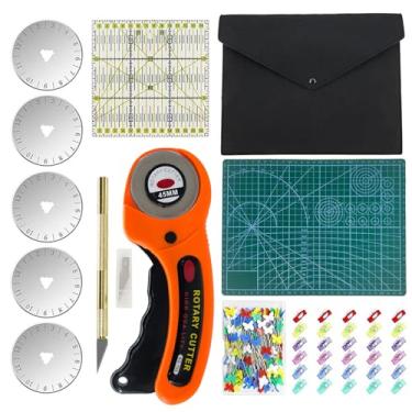 Imagem de Lacabin Conjunto de cortadores rotativos com lâminas de 45 mm, tapete de corte, facas de entalhe, clipes, régua, ferramentas de costura para tecido e artesanato