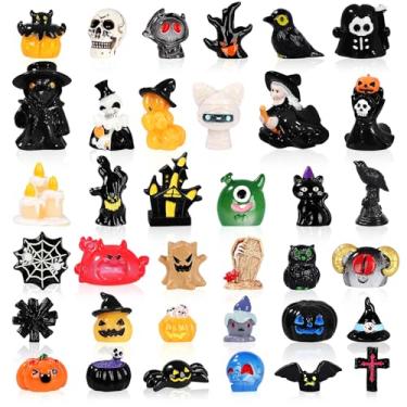 Imagem de EKisemio Conjunto de 36 peças de estatuetas de resina de Halloween – Decoração de mini abóbora fantasma e animal para jardins de fadas assustadores, exibições de casas assombradas, lembrancinhas de