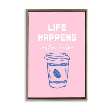 Imagem de Stupell Industries Coffee Helps Life Happen on Pink Brown Framed Floater Canvas Wall Art Design por JJ Design House LLC, 25 x 17