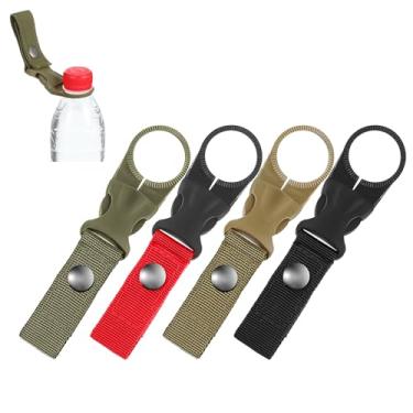 Imagem de KFHENSOMR Clipe de garrafa, 4 peças, clipes de pendurar para garrafa de água, fivela, portátil, garrafas de água mineral, suporte de anel, porta-chaves para cinto de mochila, correia de nylon para