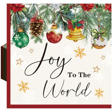 Imagem de Frienda Guardanapos de papel com 60 bolas de Natal, guardanapos de almoço Joy to the World, 16,5 x 16,5 cm, papel descartável, papel decorativo para casamento, casa, mesa, artigos de festa