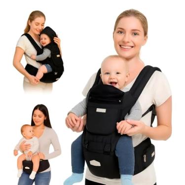 Imagem de AIEBAO Carregador Canguru Exclusive Para Bebê, 03 Modos de Uso, Apoio Lombar, Com Mordedor ou Suporte de Cabeça, Bolso Frontal, Até 36 Meses, Suporta 15kg, Acolchoado, Fivelas Ajustáveis, Tecido. (Preto)