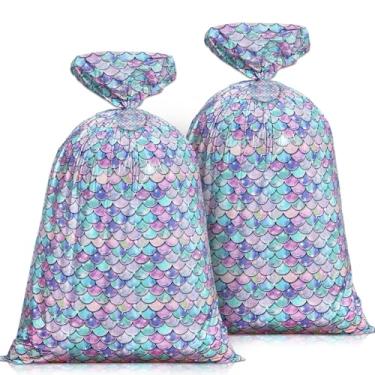 Imagem de gisgfim 2 peças de saco de presente de plástico extra grande sereia arco-íris goodie saco de doces 94 x 136 cm sacos de presente jumbo tema submarino decoração de festa para meninas, aniversário, chá