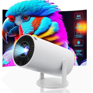 Imagem de Projetor, projetor com Wi-Fi e Bluetooth com Android 11, projetor Amovfilm Proyector portátil 4K 1080p com correção horizontal automática, projetor de vídeo doméstico inteligente