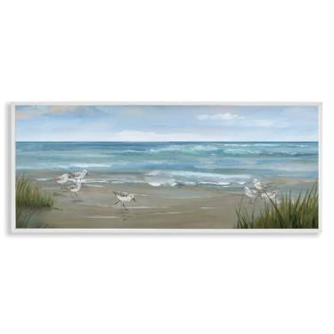 Imagem de Stupell Industries Design de arte giclée emoldurado branco Sandpiper View From Beach por Nan, 33 x 30