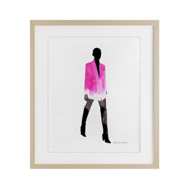 Imagem de Stupell Industries Impressão emoldurada de bétula de menina em jaqueta rosa design sob vidro por Simone Elum, 53 x 43