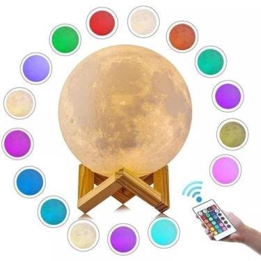 Imagem de Luminária Lua Cheia 3d Abajur Usb Touch Controle 16 Cores C Controle -