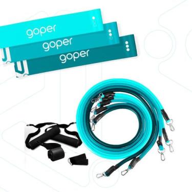Imagem de Kit 5 Elásticos e 3 Mini Bands Para Treino Funcional Goper