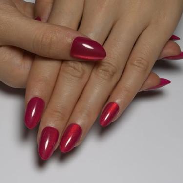 Imagem de Unhas postiças de amêndoa rosa, olho de gato, unhas curtas com cola, gel ashionable, unhas postiças de acrílico reutilizáveis, unhas postiças femininas, glitter e cola, rosa pitaya