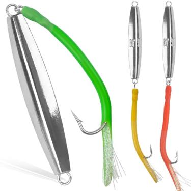 Imagem de Iscas de pesca em água salgada de diamante com anzóis de tubo, anzóis de pesca de surfe, colheres de jigging iscas para alto mar offshore trolling robalo listrado bacalhau snapper bluefish (56,7 g-3