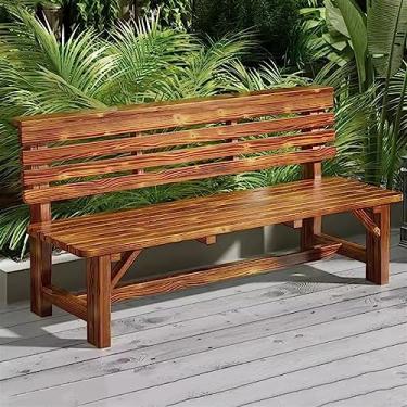 Imagem de Banco de jardim para pátio, banco simples, cadeiras de parque de madeira maciça, banco externo de madeira rústica com encosto para varanda, pátio, varanda, quintal, jardim, banco de pátio externo (cor